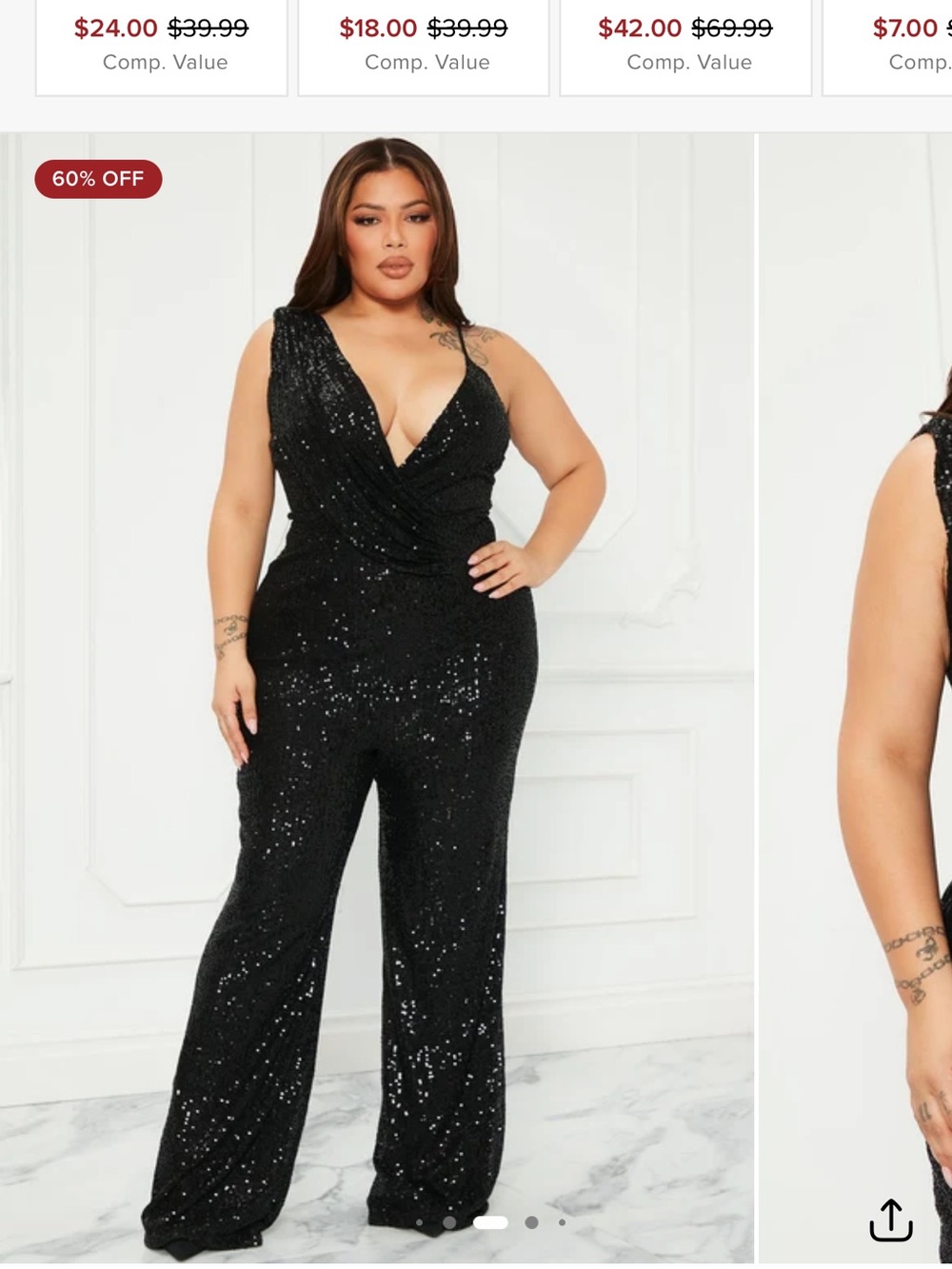 Fashion Nova Black Sequin V-Neck Wrap Jumpsuit